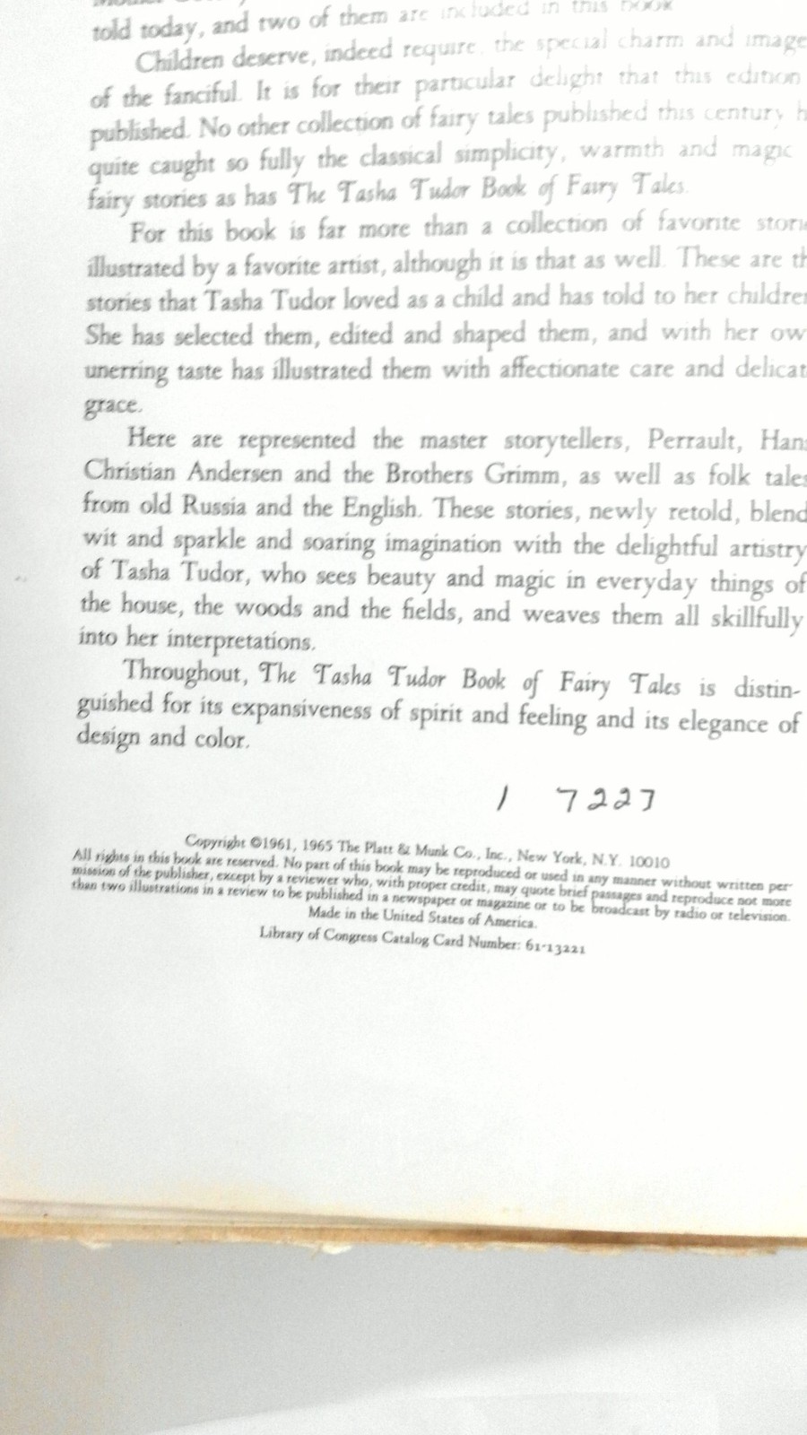 1965 Tasha Tudor Book of Fairy Tales by Tasha Tudor