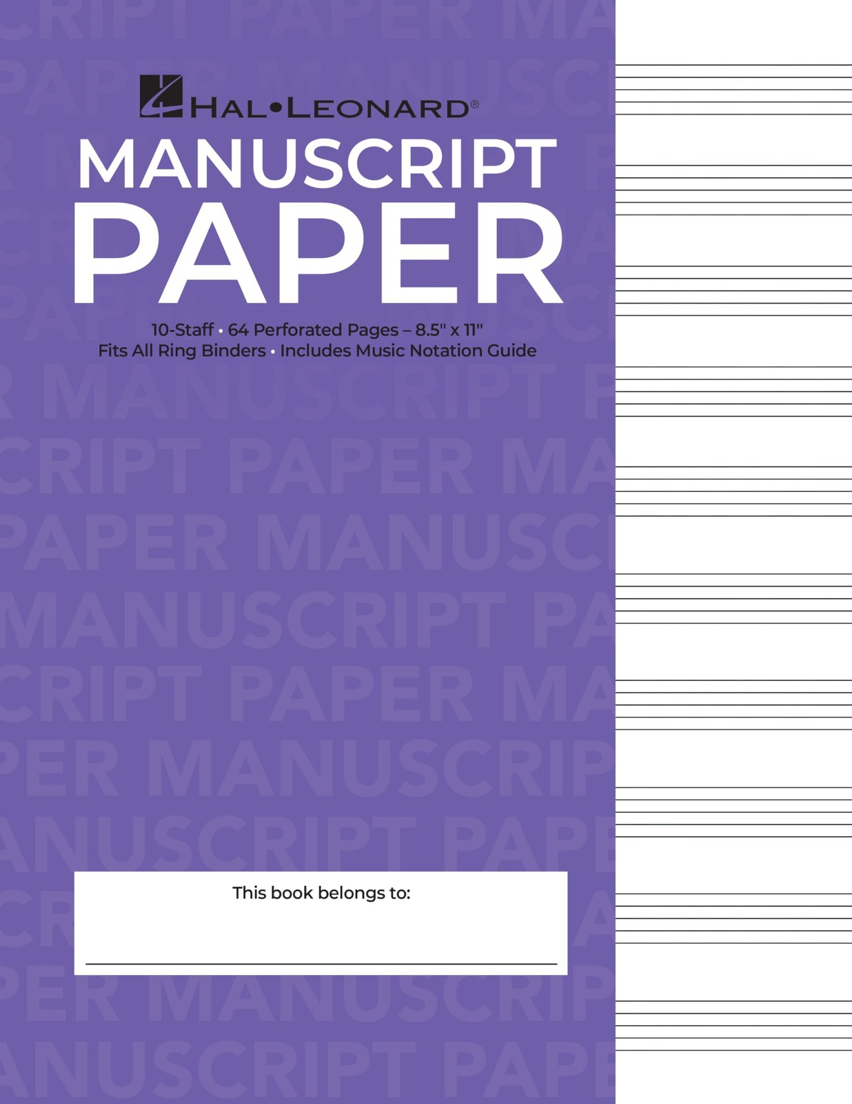 Hal Leonard Manuscript Paper — 10-Staff, 64 Perforated Pages, 8.5 x 11,…