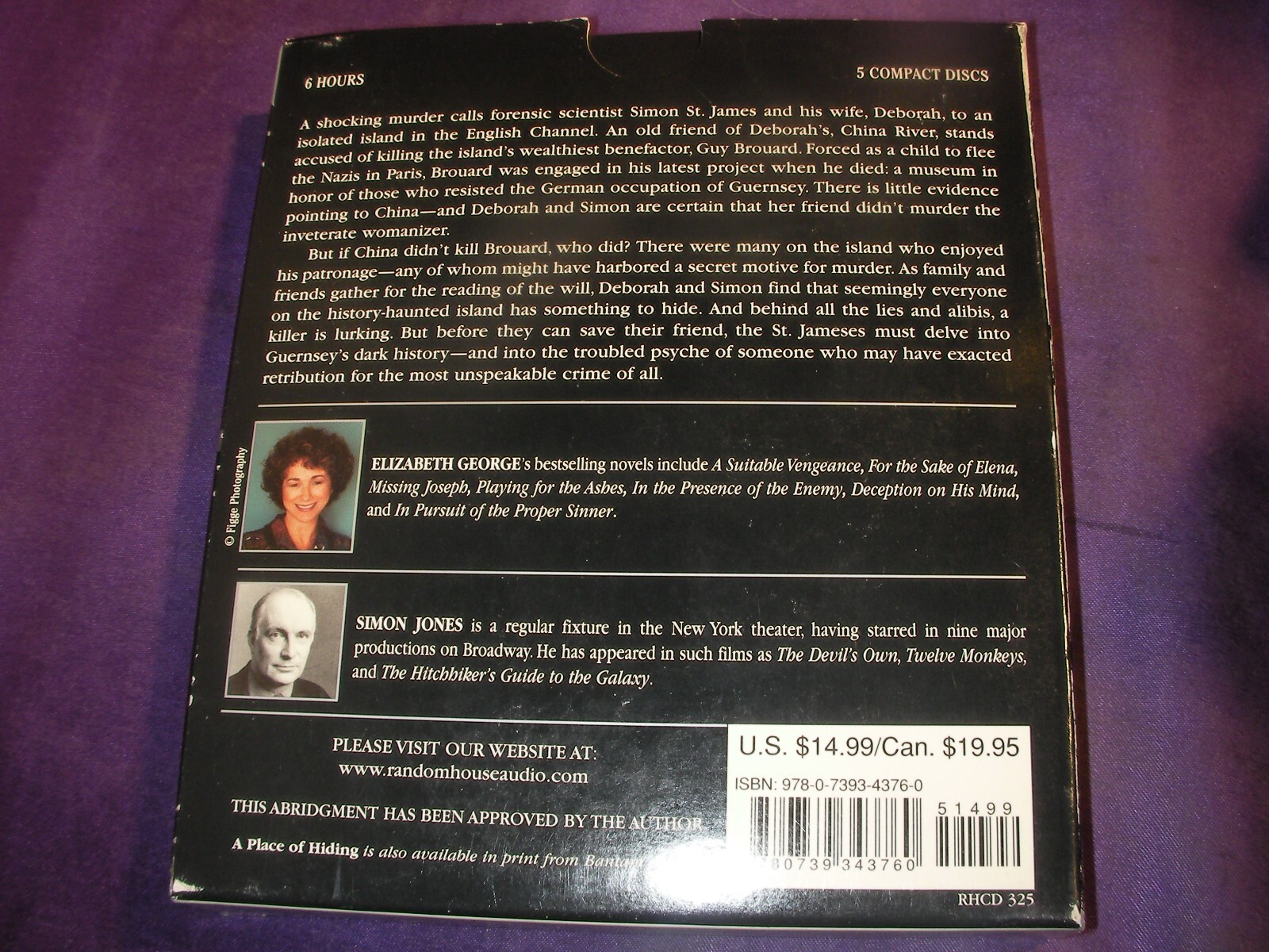 5-CD Audiobook Audio Book A Place of Hiding by Elizabeth George Simon Jones