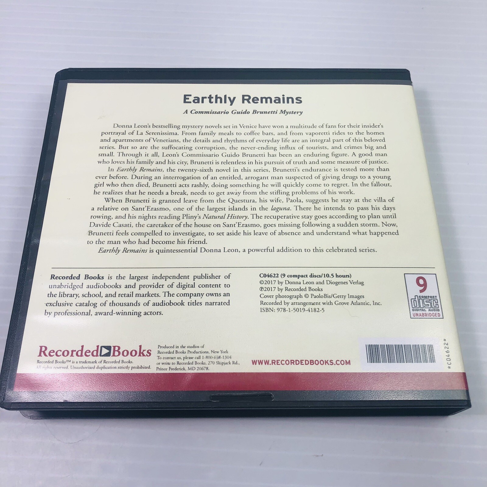 Earthly Remains By Donna Leon 2017 Audio Book CD Set EXLIB
