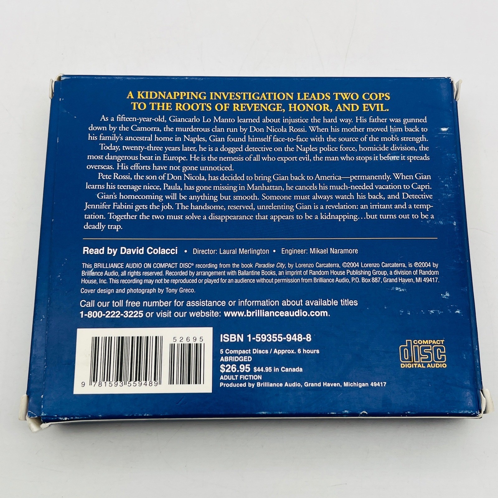 Paradise City Lorenzo Carcaterra Audiobook 5 CD Set Abridged David Colacci 2004