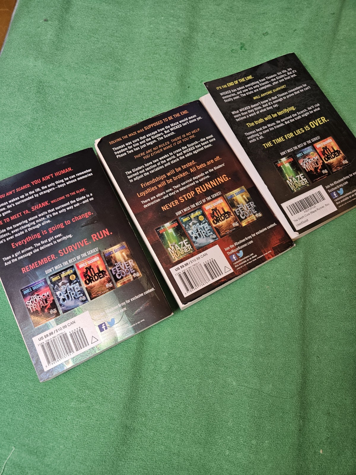 The Maze Runner Series Book 1, 2 and 3 James Dasher Paperback