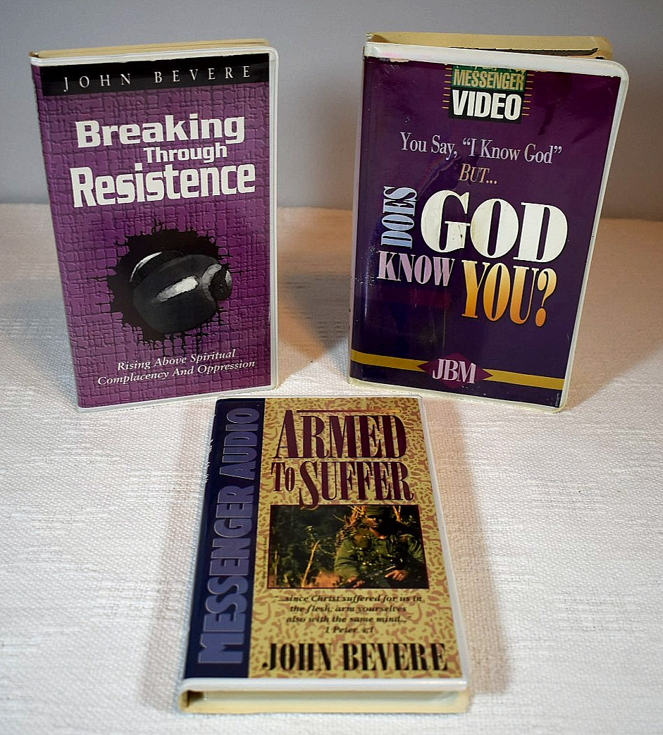 Lot of Three John Bevere’s Teachings — 2 Sets of Audio Cassettes & 1 Video Tape