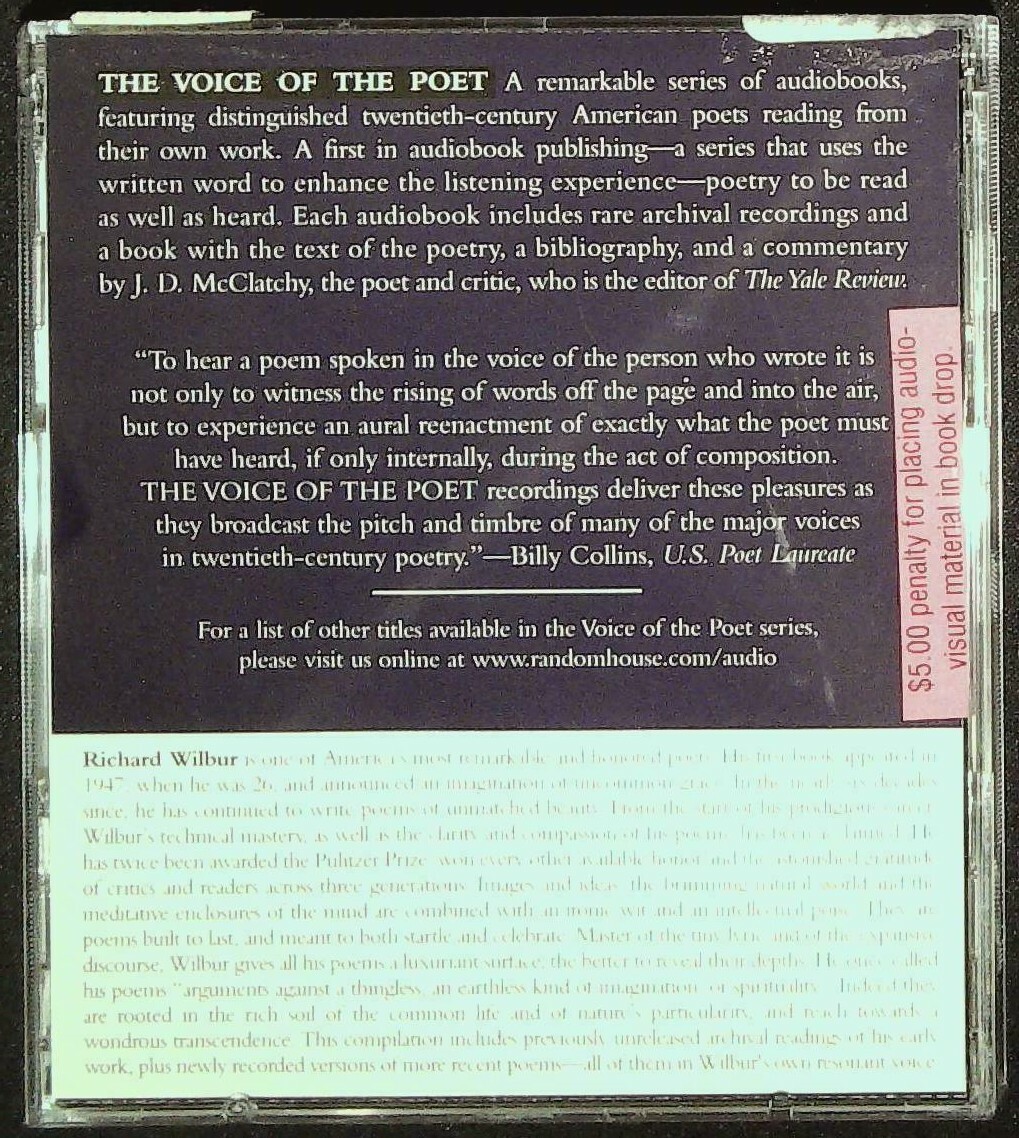 The Voice of the Poet Richard Wilbur Audio CD 2003 Random House Audio Voices Rec