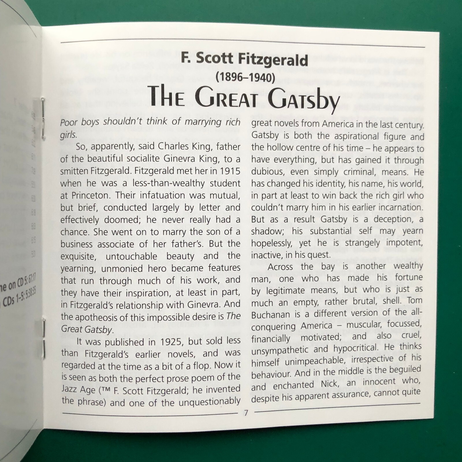 F. Scott Fitzgerald GREAT GATSBY 5x CD Unabridged Audiobook Set William Hope NM
