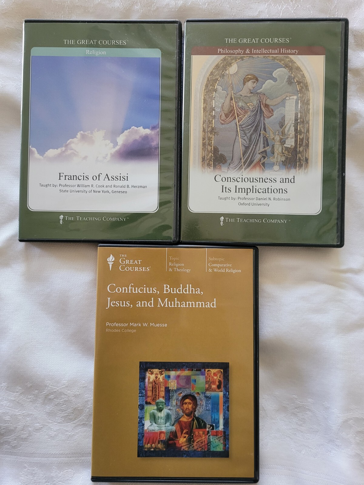 Great Courses: Francis of Assisi, Consciousness, Confucius Budda Jesus Mohammad.