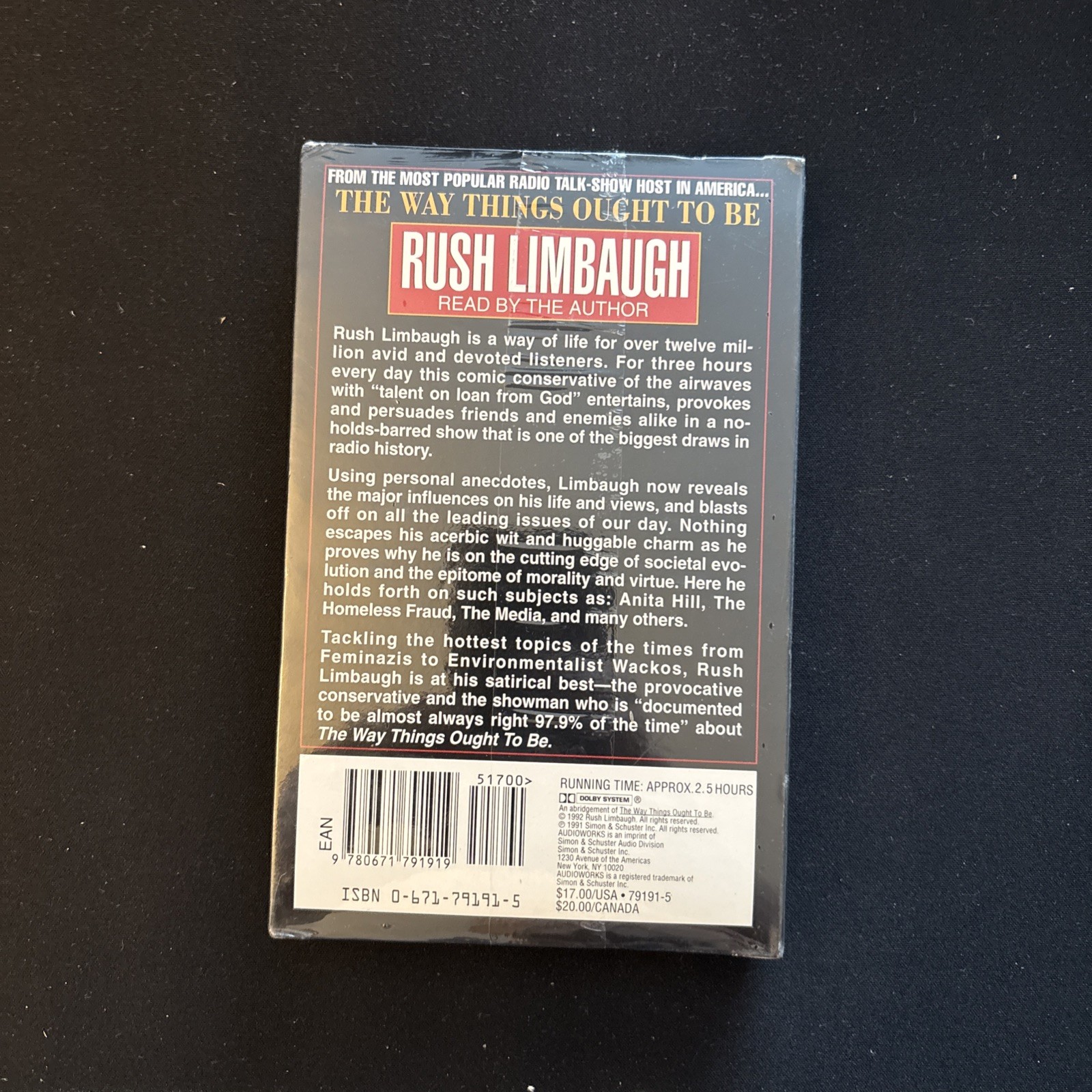 The Way Things Ought to Be — Read by Rush Limbaugh 1992 Audio Cassette Book NEW