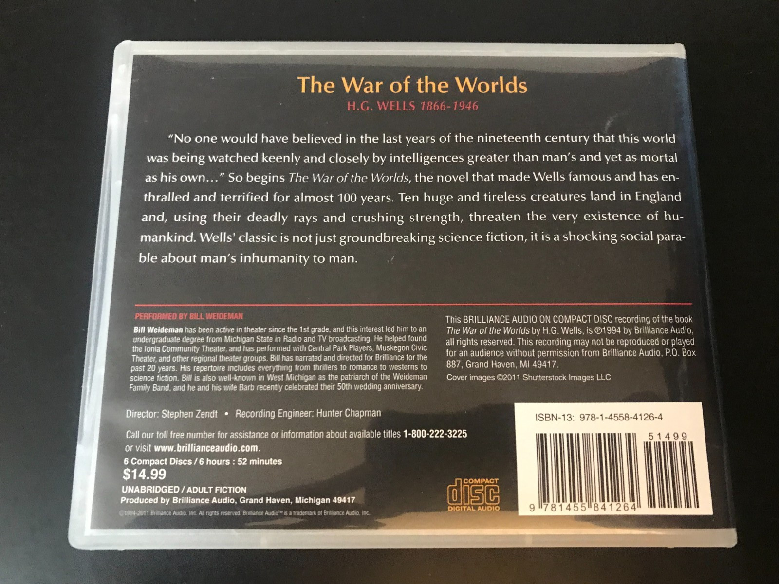 CD Audiobook The Classic Collection H.G. Wells War Of the Worlds — Bill Weideman