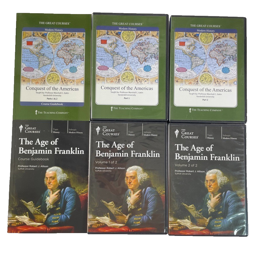 Great Courses: Conquest of the Americas & Benjamin Franklin Guidebooks + 24 CDs