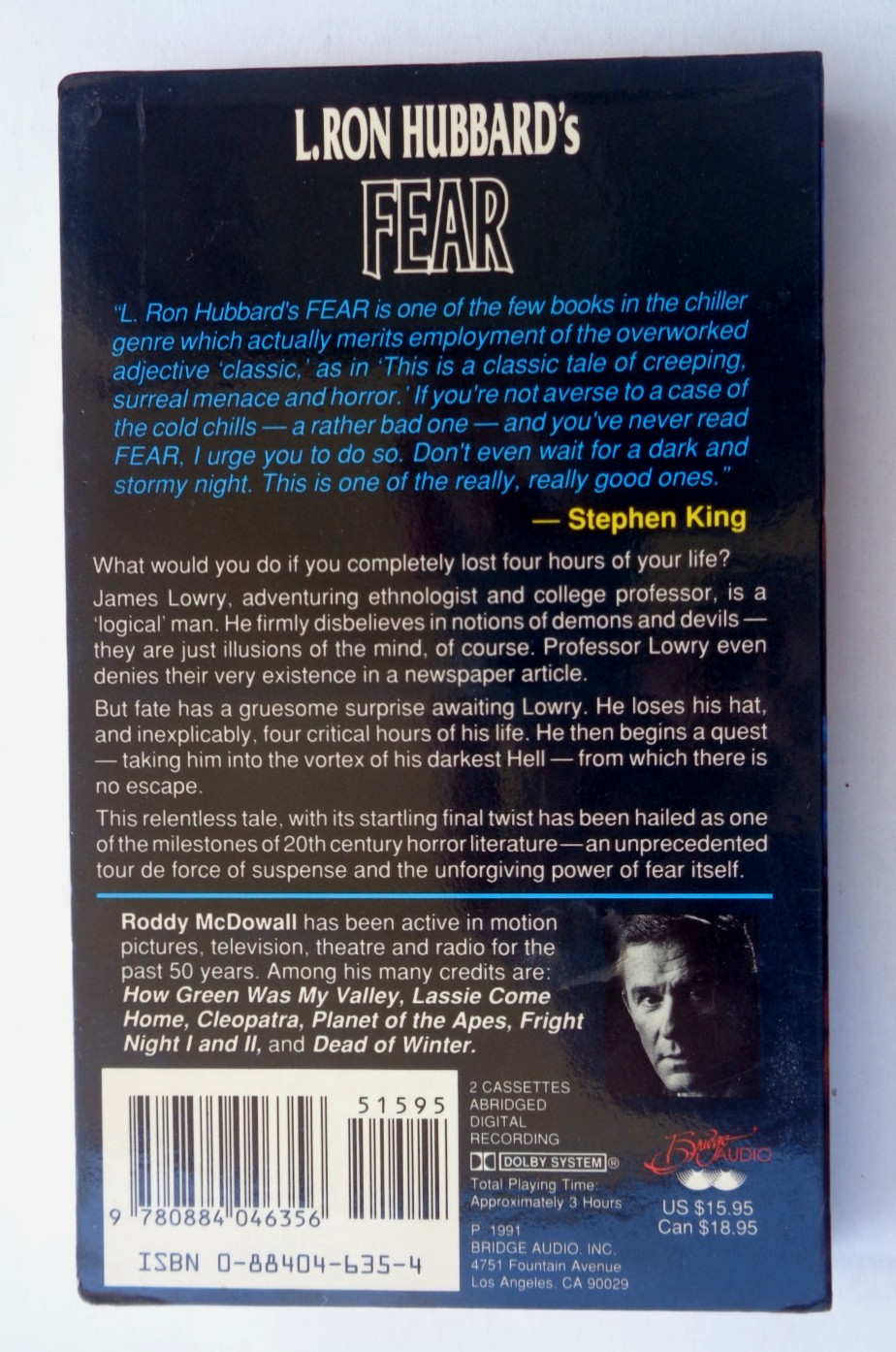 Roddy McDowall Reads FEAR by L. Ron Hubbard Audio Cassette Tape 1991