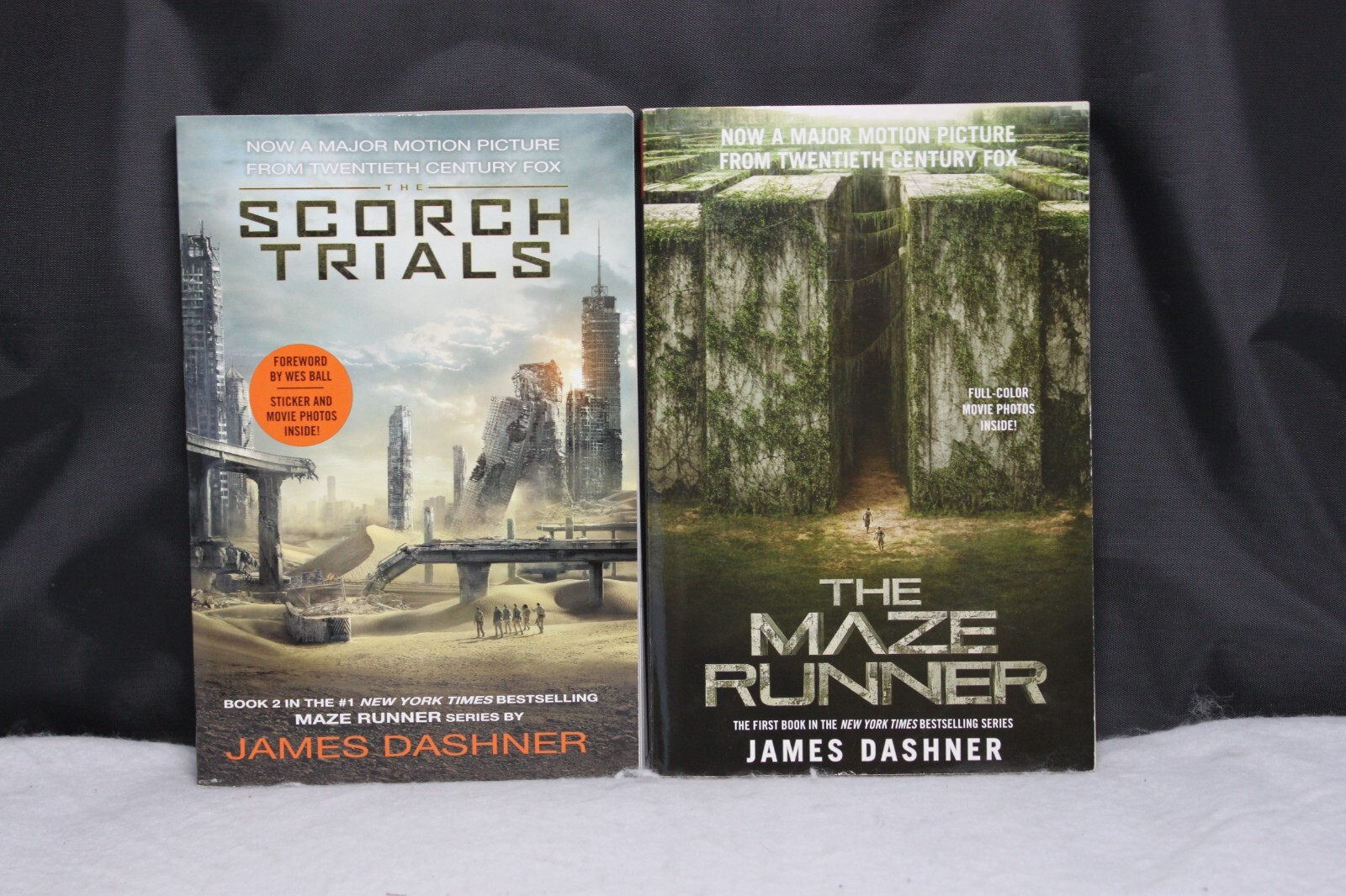 Set of 2 James Dashner Novels The Maze Runner & Scorch Trials w Sticker & Photos