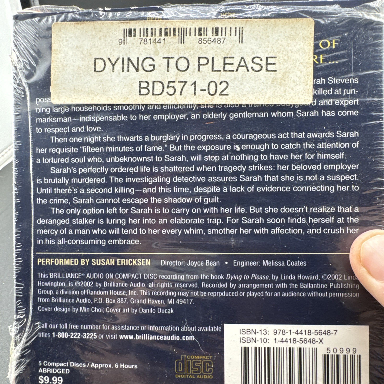 Dying To Please Linda Howard 2010 5 CD Audio Book Abridged USED Susan Ericksen