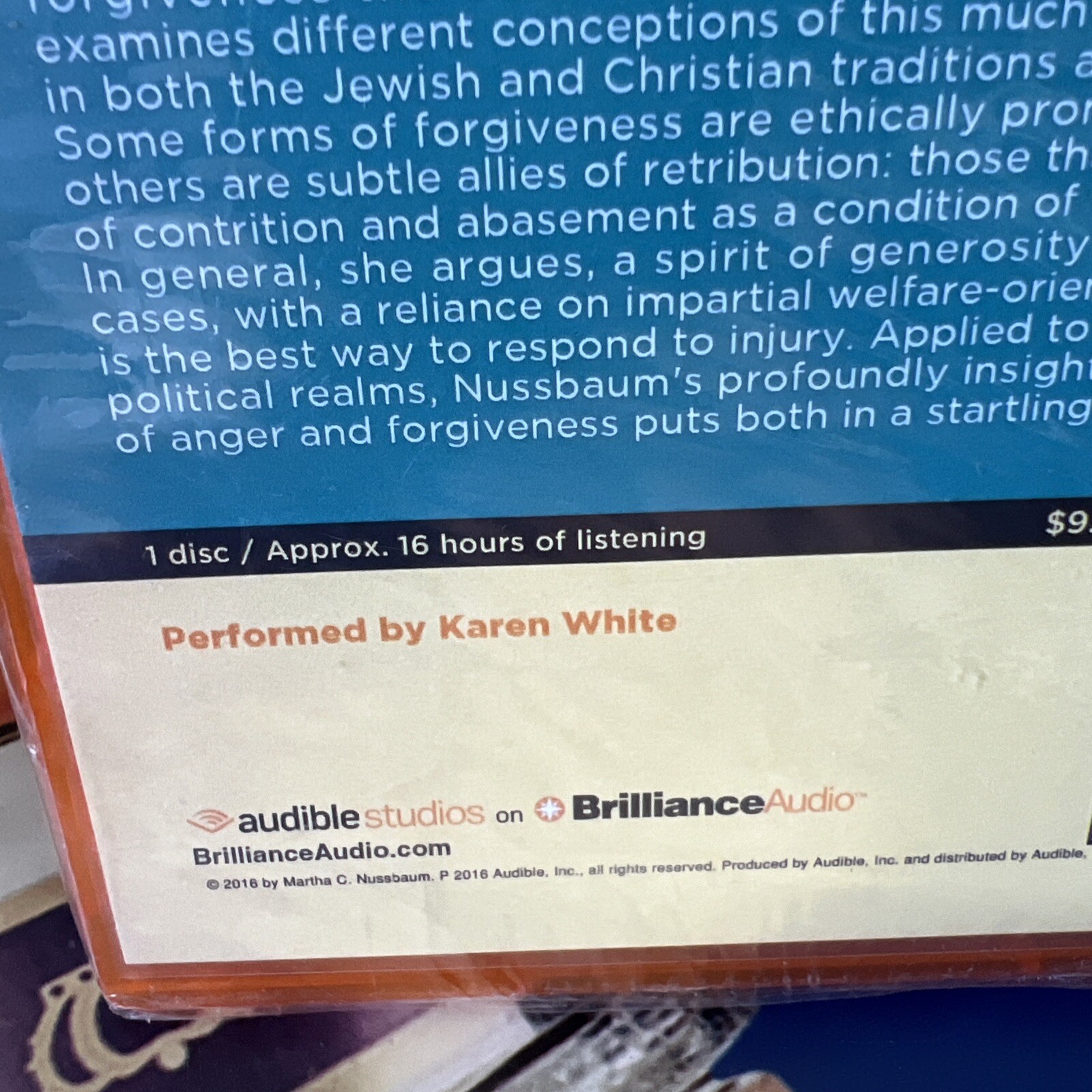 Anger and Forgiveness — Martha C Nussbaum, Audiobook MP3 CD Karen White NEW! BN