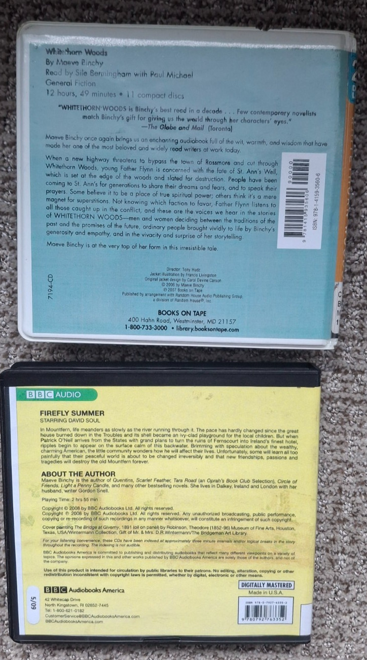 Maeve Binchy Lot of 2 Audiobooks Books on CD Unabridged Drama Romance Fiction