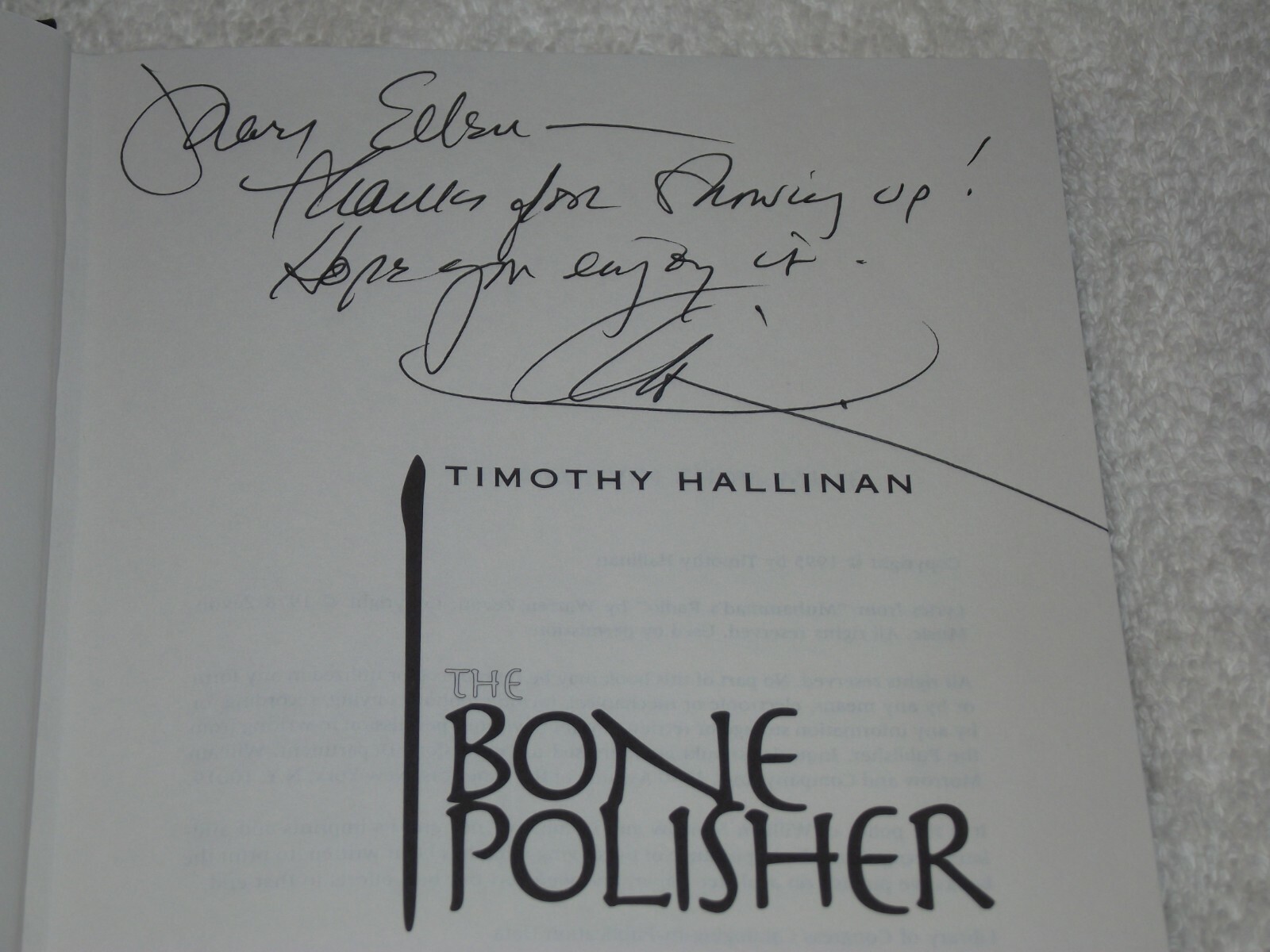 Signed 1st/1st Simeon Grist Mystery: The Bone Polisher T Hallinan 1995 Hardcover