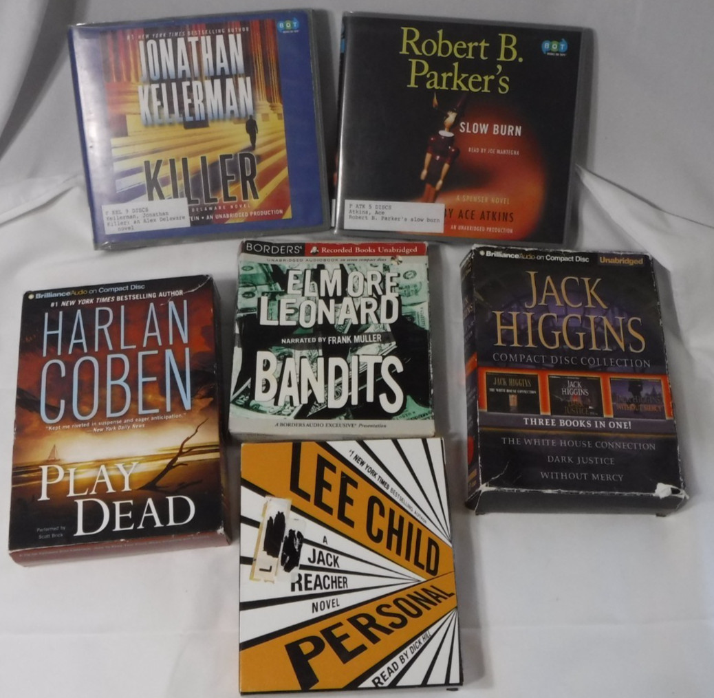 8 Thriller Audiobooks on CD Books Jack Higgins Elmore Leonard Lee Child Coben +