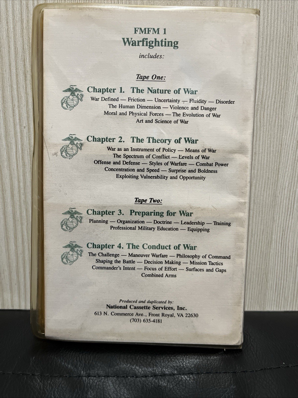 FMFM 1 Warfighting US Marine Corps 2 Audio Cassette Tape Set USMC