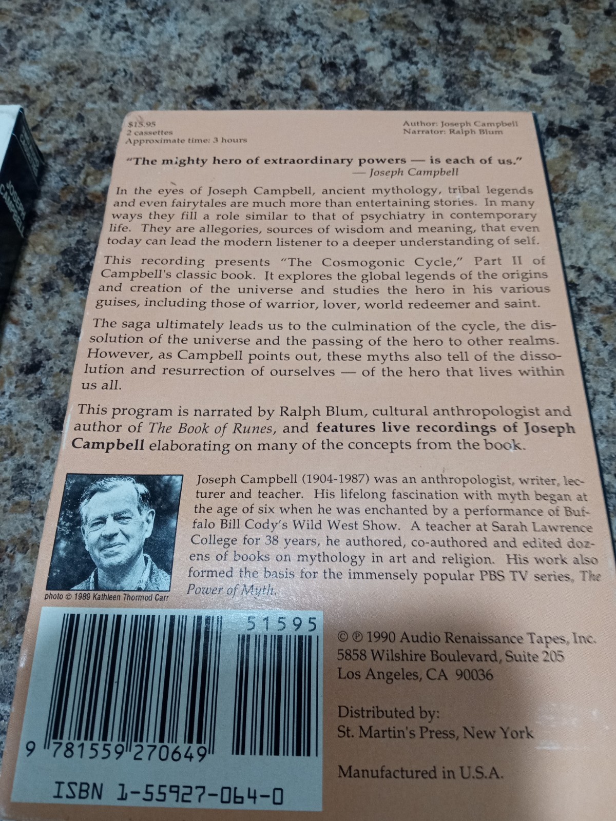 Joseph Campbell The Hero With A Thousand Faces Volume 1 & 2 Audio Cassette
