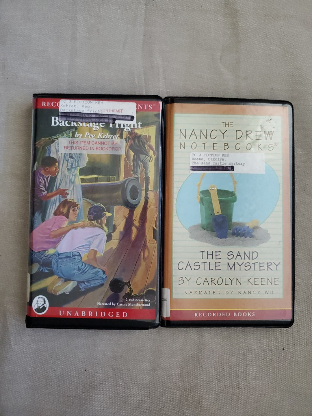 Set of 2 Audiobook Cassettes Unabridged (Ex Library) Backstage Fright/ND Notebo