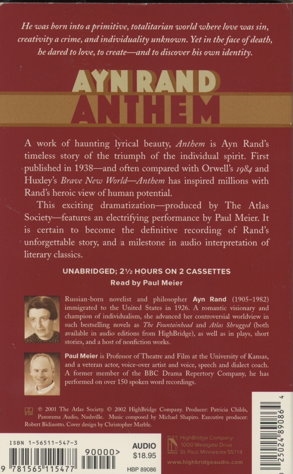 Anthem by Ayn Rand (Audio Cassette, 2002, HighBridge)