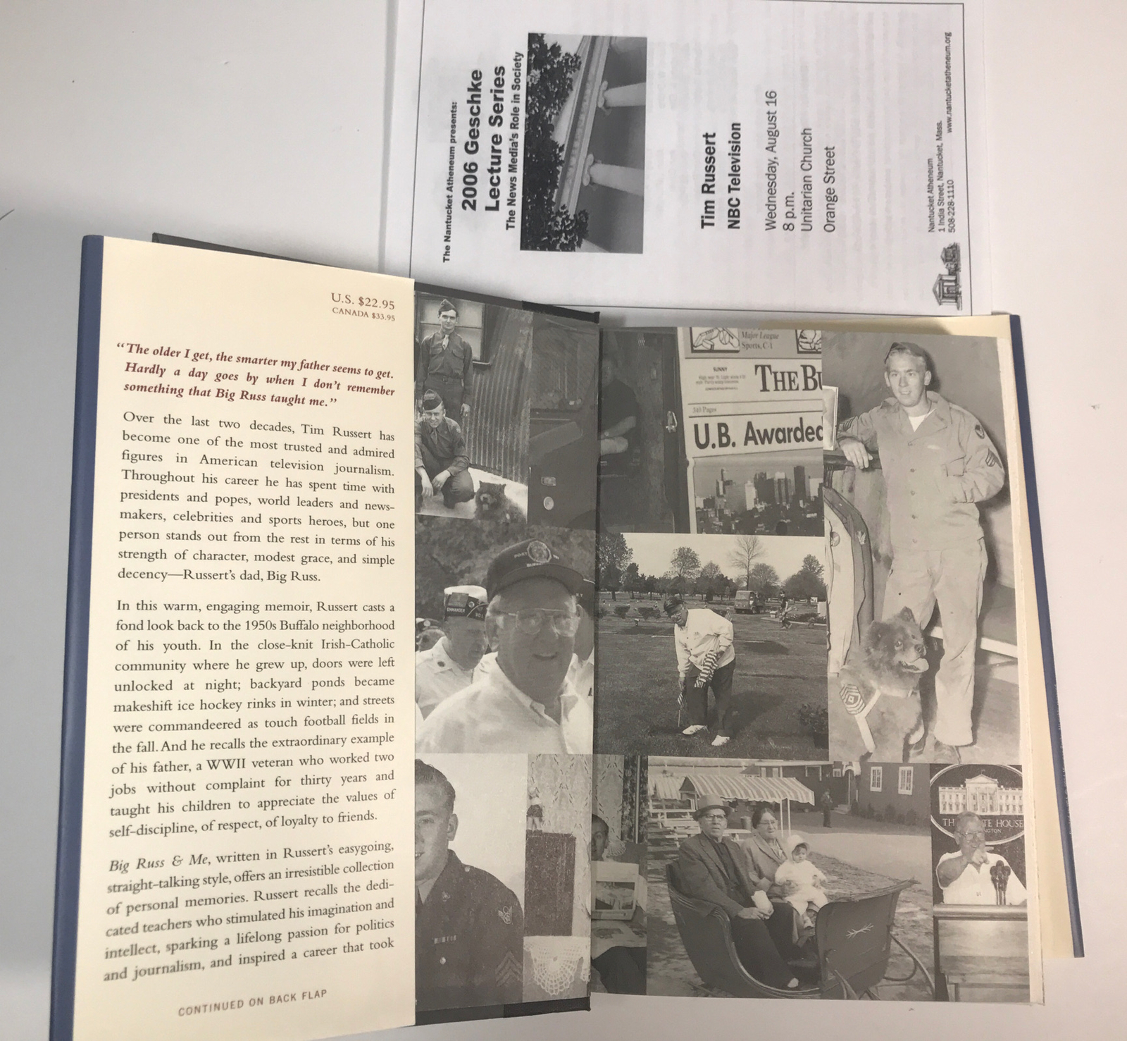 Big Russ and Me by Tim Russert — Autographed / 1st Edition + Lecture pamphlet