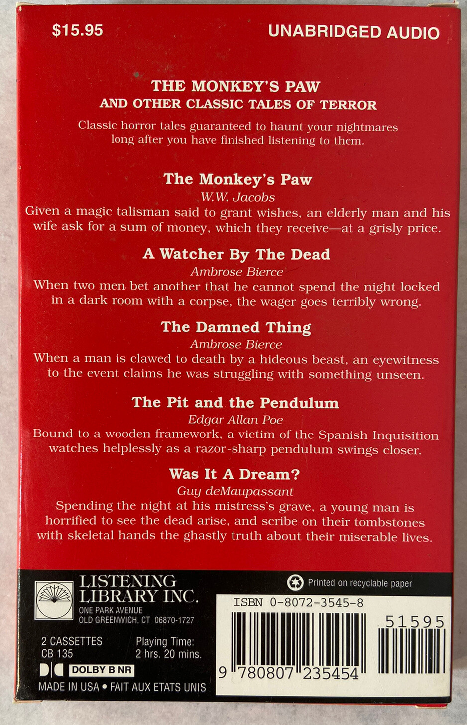The Monkey’s Paw : And Other Classic Tales of Terror (1995, Audio Cassette,…