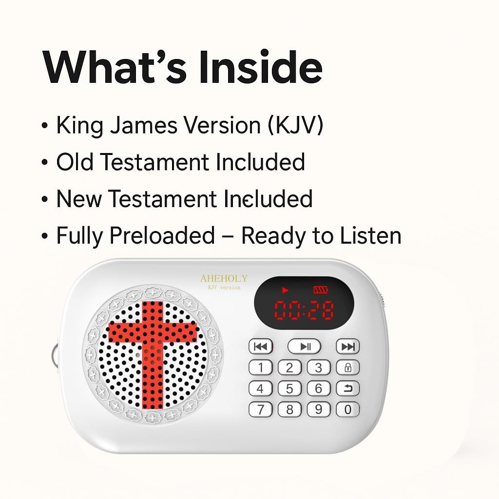 Portable KJV Audio Bible Player — Complete Old & New Testaments, Rechargeable, C