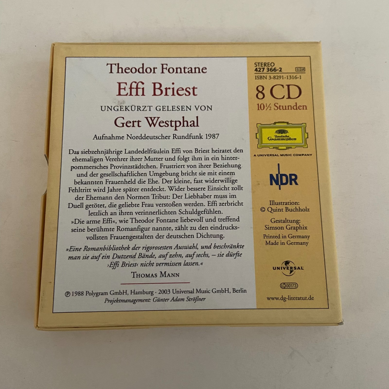 Theodor Fontane: Effi Briest 8 CD Audio Book with Notes Deutsche Grammophon 2003