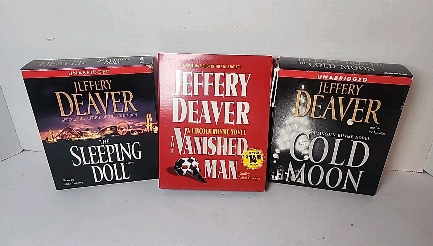 Jeffery Deaver Audiobook Lot On CD- The Sleeping Doll, Cold Moon & Vanished Man