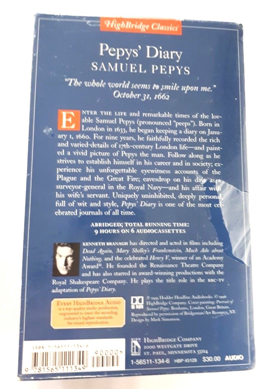 Pepys’ Diary by Samuel Pepys (1995, Cassette, Abridged) High Bridge Classics