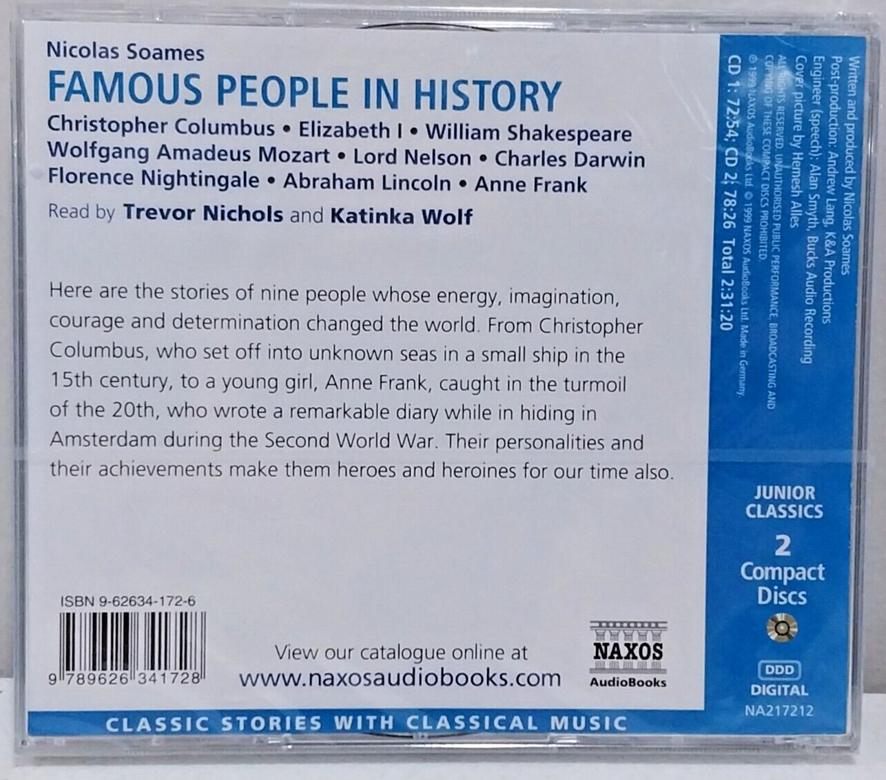 FAMOUS PEOPLE IN HISTORY Nicolas Soames CD Set Junior Classics Nichols Wolf NEW