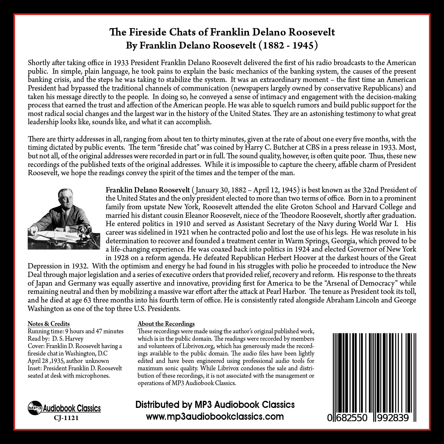 The Fireside Chats of Franklin D. Roosevelt — MP3CD Audiobook in CD jacket