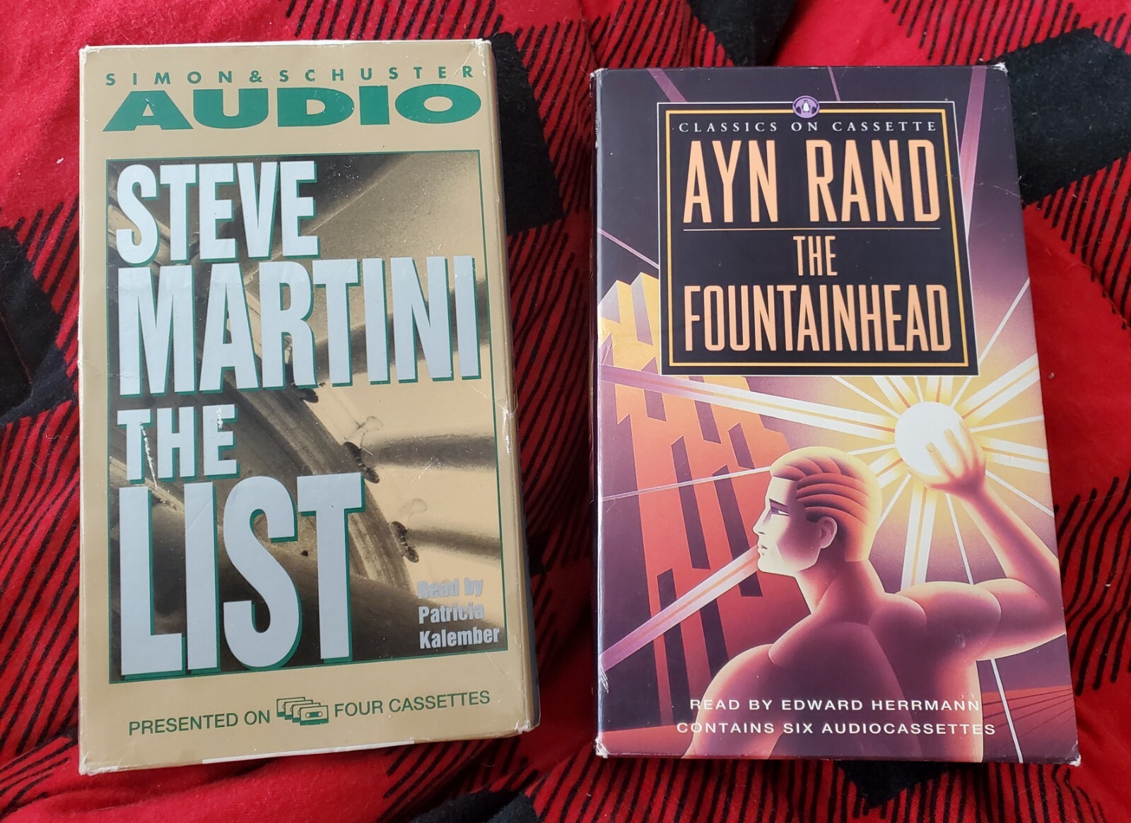2- Audio Books on Cassette The Fountainhead Ayn Rand, The List Steve Martini
