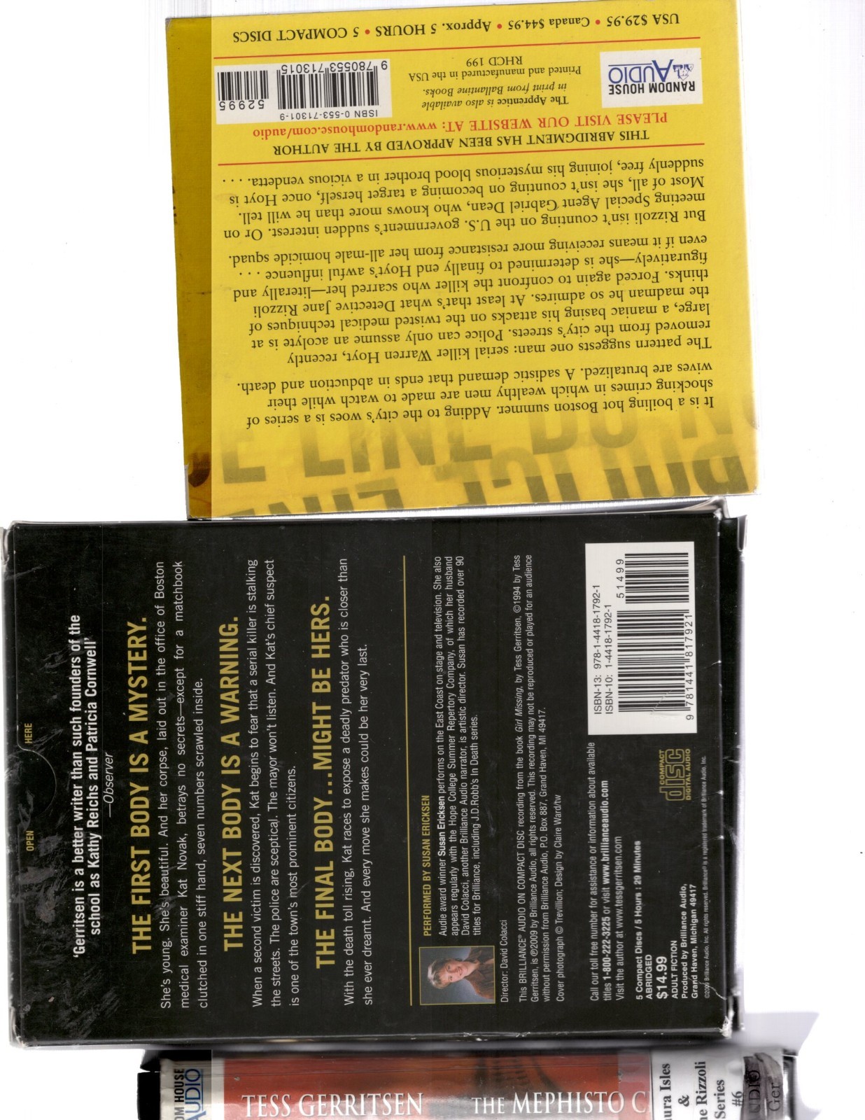 LOT OF 5 — TESS GERRITSEN AUDIO BOOKS on CDs