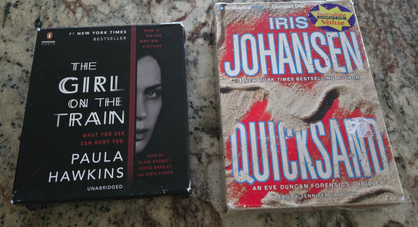 2 Audio Books — The Girl on the Train, Paula Hawkins & Quicksand, Iris Johansen
