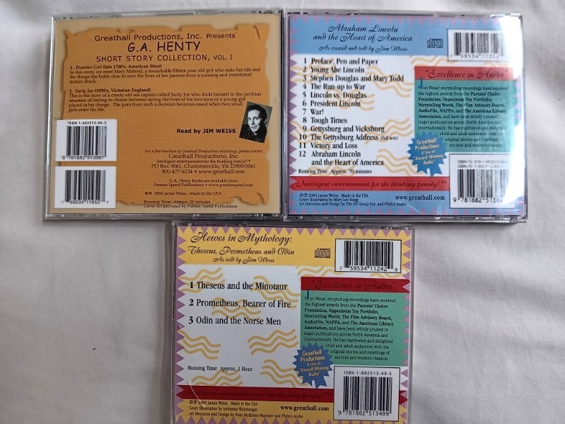 GREATHALL PRODUCTIONS read by Jim Weiss Lot of 3 CDs G.A. Henty Abraham Lincoln