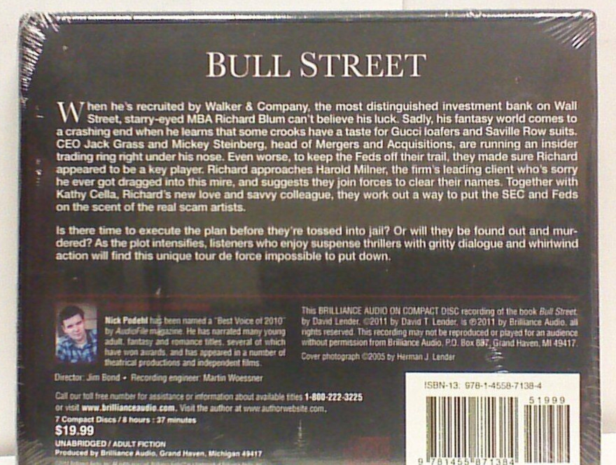 NEW *Sealed* AUDIO BOOK on CDs BULL STREET David Lender