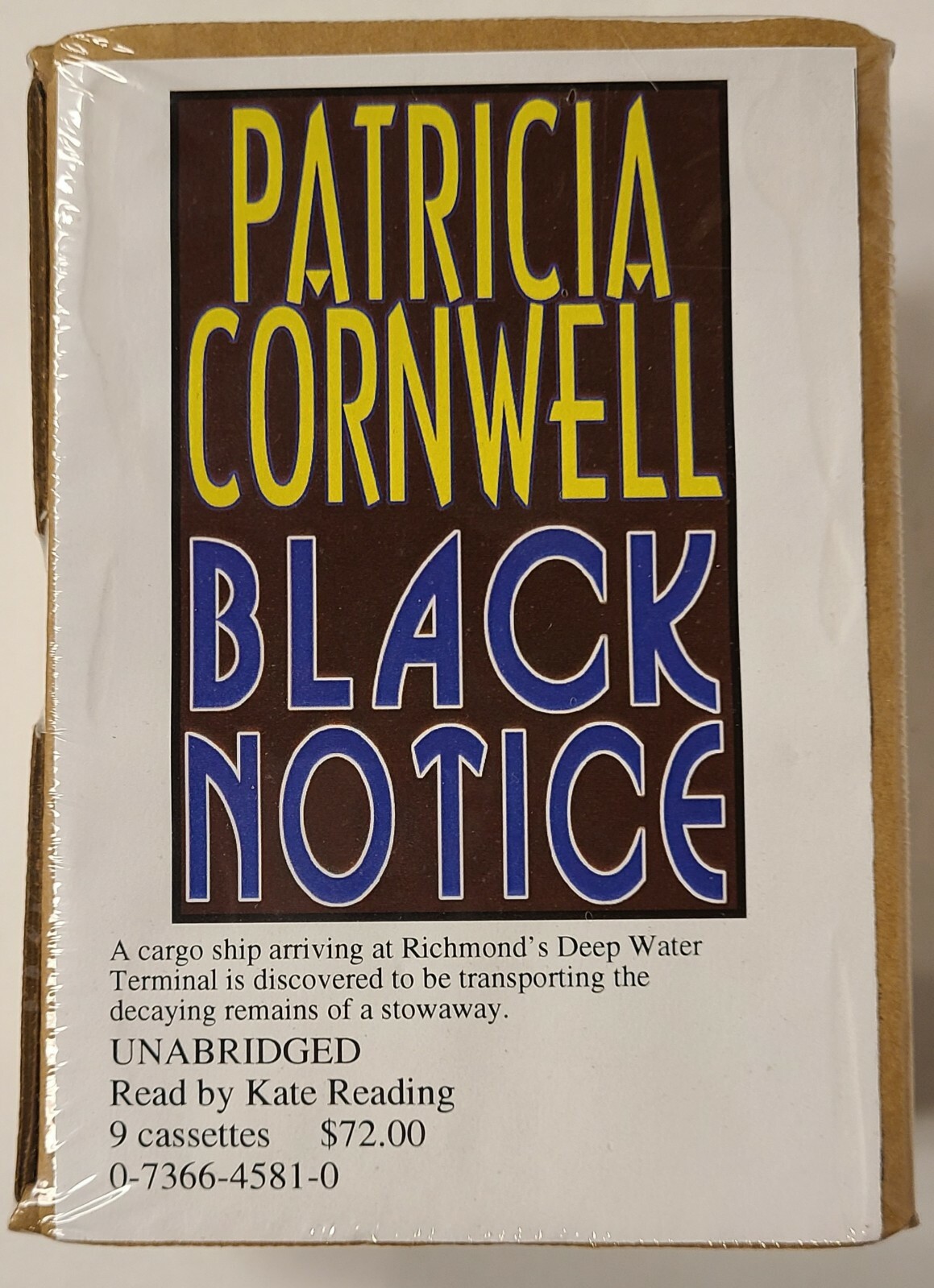 Audio book 9 Cassettes Patricia Cornwell BLACK NOTICE read by Kate Reading