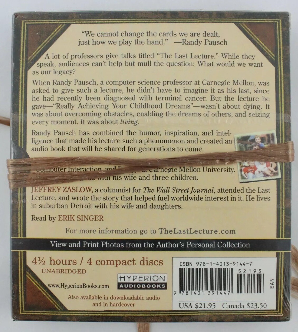 The Last Lecture by Randy Pausch Unabridged Audiobook CD 4 discs 4.5 Hours NEW