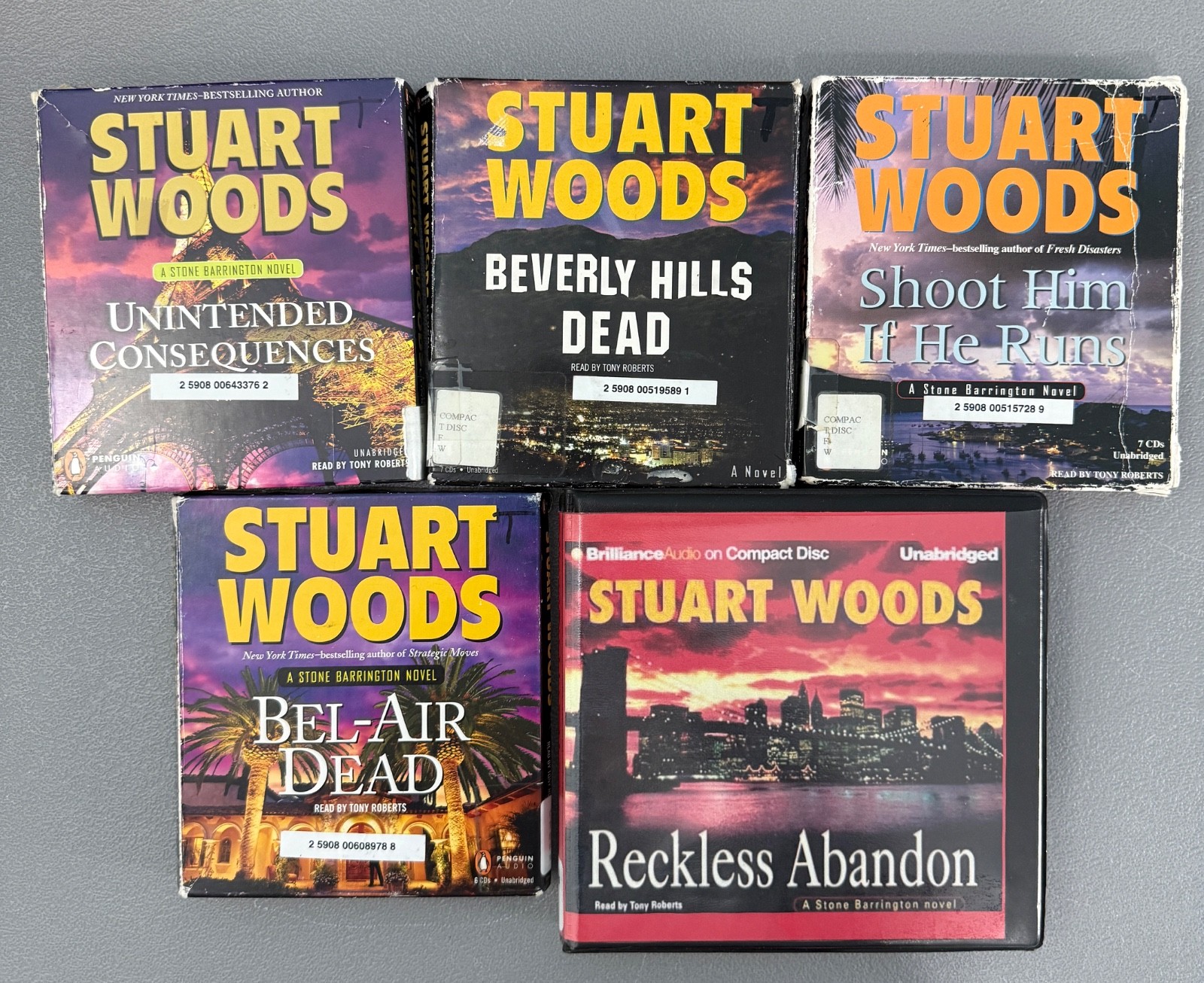 5 Assorted Stuart Woods Audiobooks CDs Unintended Dead Shoot Abandon Barrington