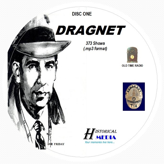 DRAGNET — 373 Shows Old Time Radio In MP3 Format OTR 8 CDs — Starring Jack Webb