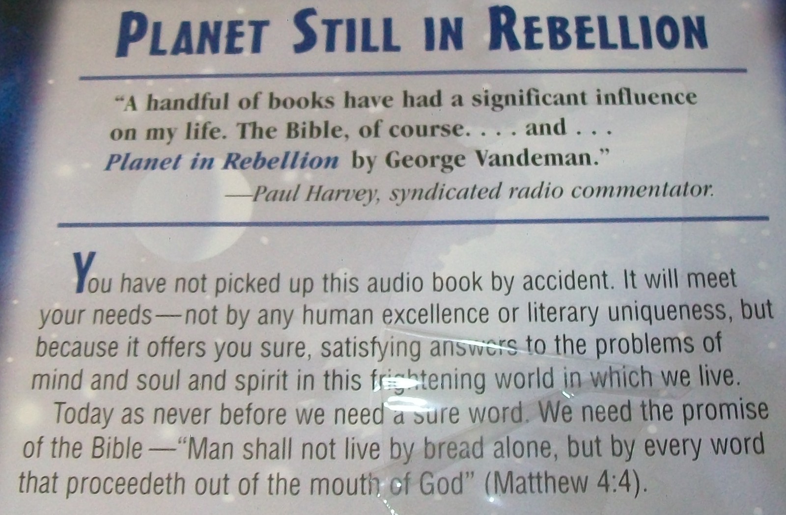 Planet in Rebellion by George Vandeman (4-CD Audiobook, 2006, SDA) New Unopened!