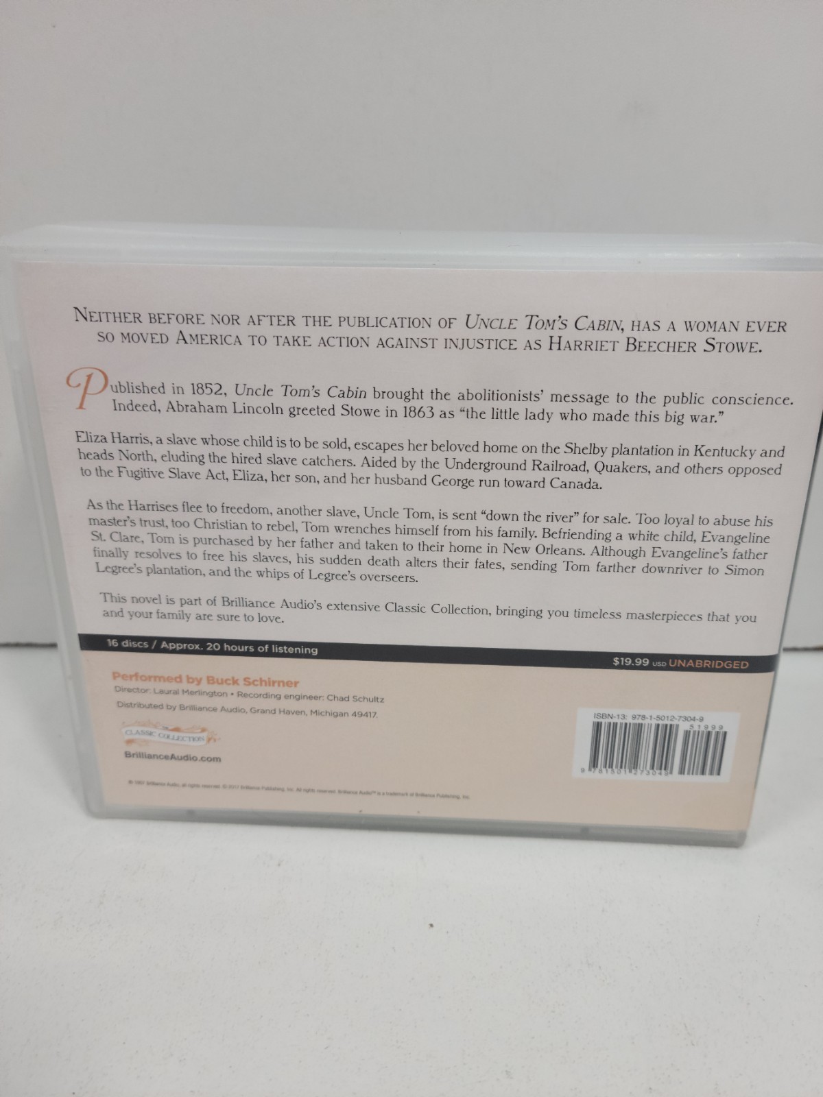 Uncle Tom’s Cabin by Harriet Beecher Stowe — AUDIO Book on 16 discs