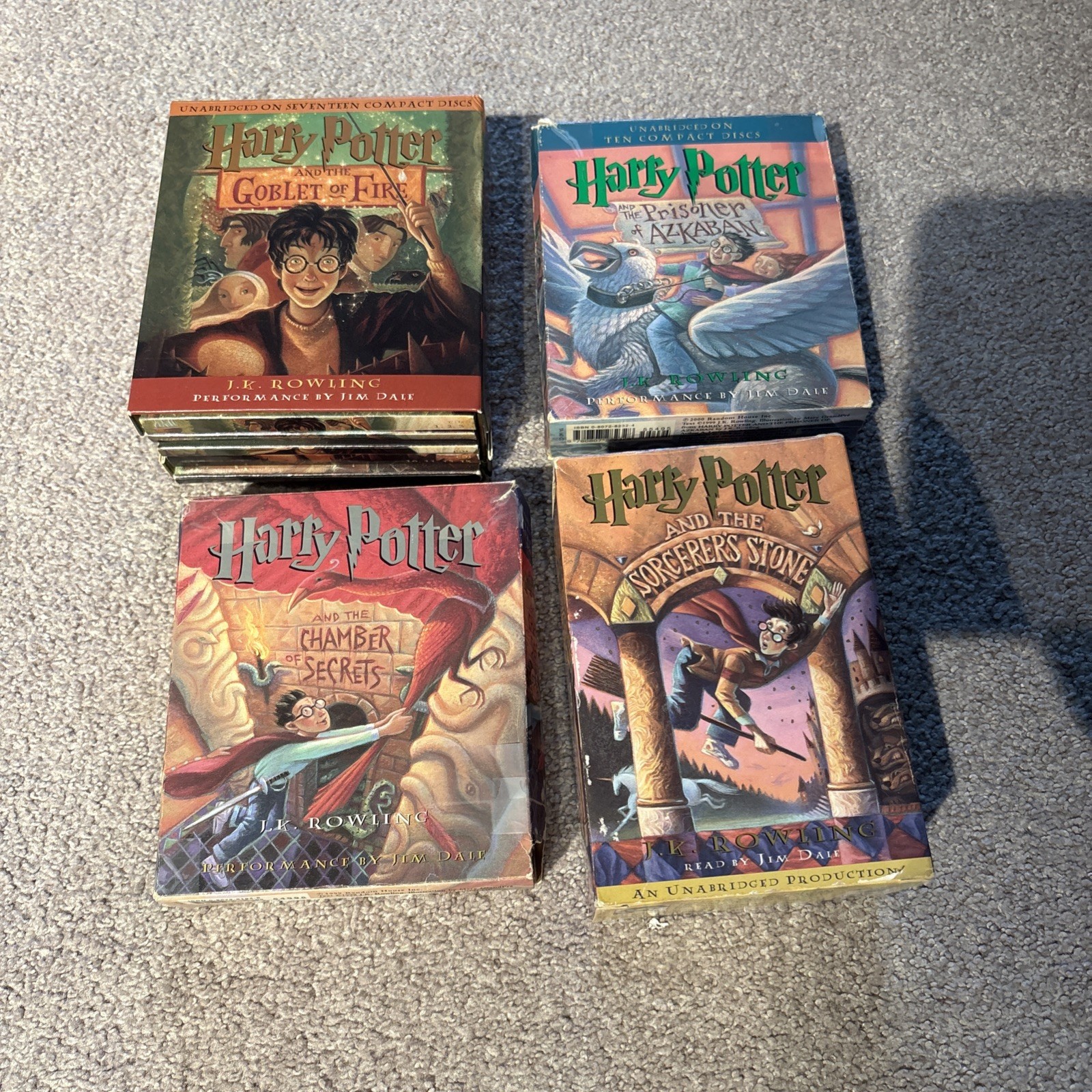 Harry Potter Audiobook 1-4 Lot, 3 On CD, 1 Cassette JK Rowling Jim Dale