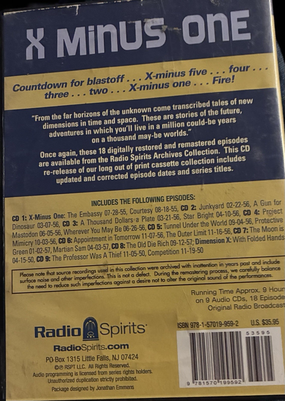 — X Minus One (Classic Radio Science Fiction) 9 CD’S Approx. 9 hours 18 Episodes