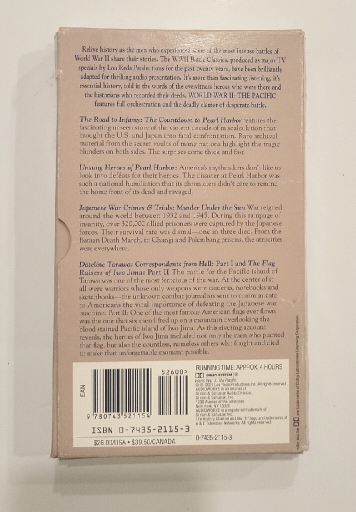 VINTAGE! WW II:The Pacific-The History Channel & THE SECRET WARRIOR. CASETTES.