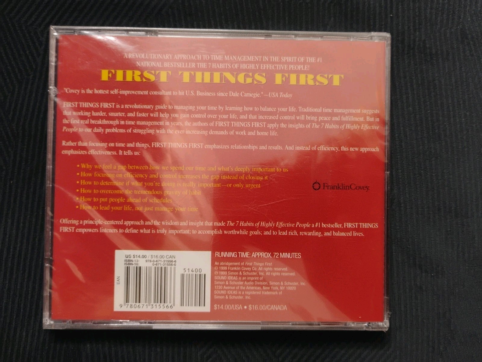 FIRST THINGS FIRST (1999) by Stephen R. Covey — CD Audiobook — Factory Sealed!