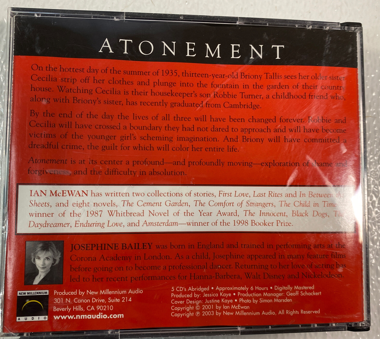 Atonement by Ian McEwan — CD Audiobook 5 Disk Set 2001 Joseph Bailey