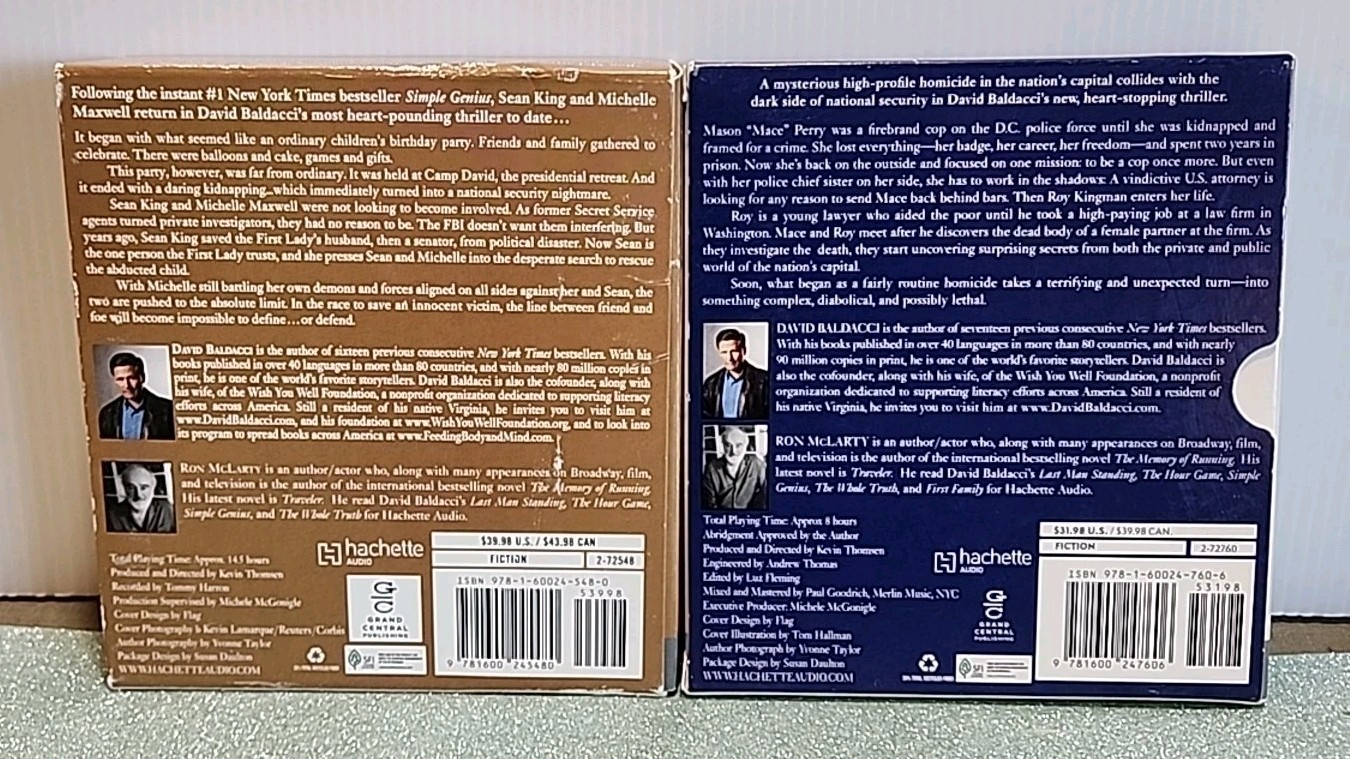 Lot of 2 David Baldacci Books on CD First Family 12 cd, True Blue 7 cd Ron Mclar