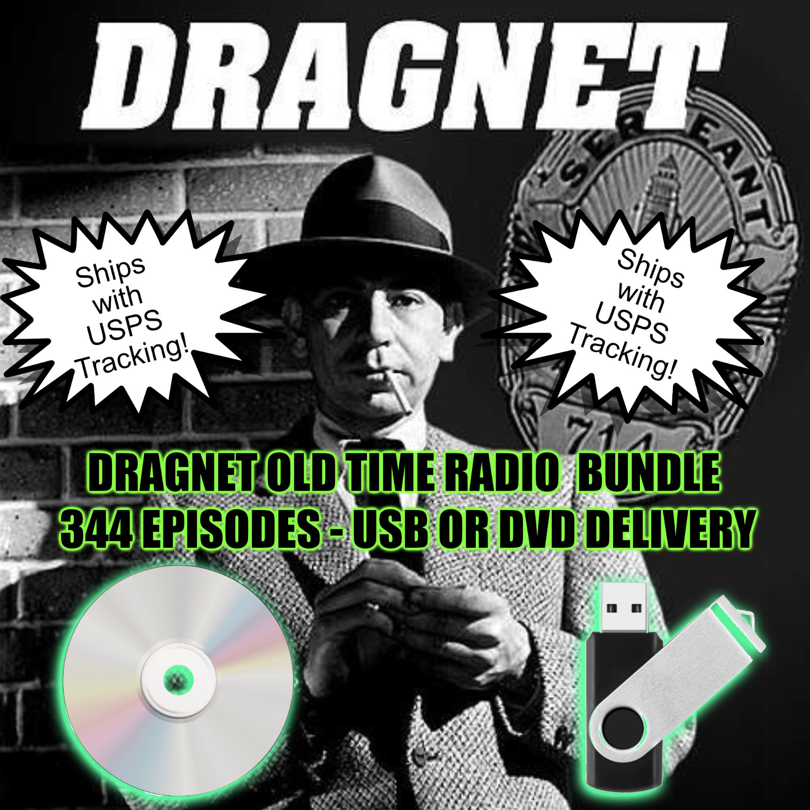 DRAGNET Old Time Radio 344 Episodes MP3s USB or DVD Delivery with Tracking!